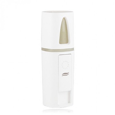 Dispositivo dispensador branco com janela transparente e botão retangular