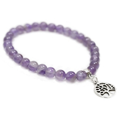 Pulseira de Ametista Com Árvore da Vida de Prata