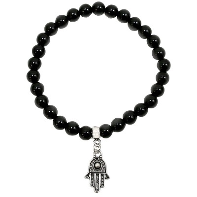 Pulseira de Ónix Com Mão de Fátima de Prata