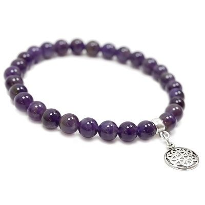 Pulseira de Ametista Com Flor da Vida de Prata