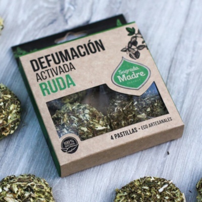 Embalagem de defumação activada ruda com 4 pastilhas em madeira cinza