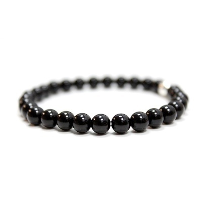 Pulseira de Ágata Negra Com Pérola de Prata
