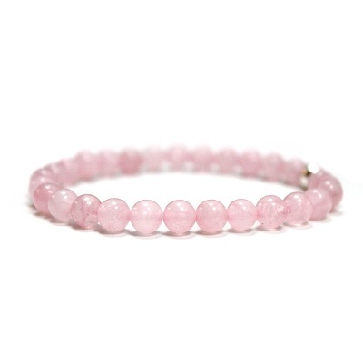 Pulseira de Quartzo Rosa Com Pérola de Prata