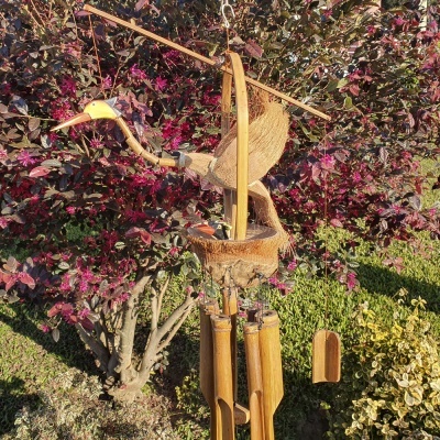 Espanta Espíritos em Bambu - Pássaros no Ninho