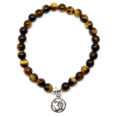 Pulseira de Olho de Tigre Com OM de Prata