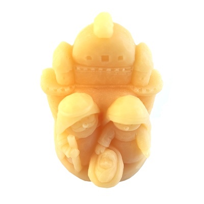 Escultura decorativa da Sagrada Família em cerâmica bege