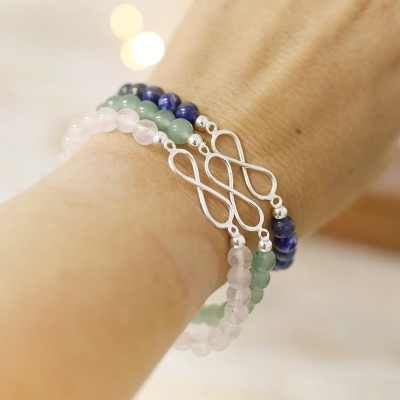 Pulseira de Aventurina Verde Com Infinito de Prata Pulseira de Aventurina Verde Com Infinito de Prata