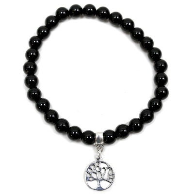 Pulseira de Ónix Com Árvore da Vida de Prata