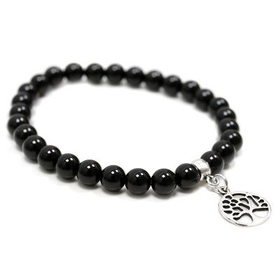 Pulseira de Ónix Com Árvore da Vida de Prata