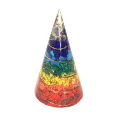 Cone Orgonite Espiral com Gemas dos 7 Chakras