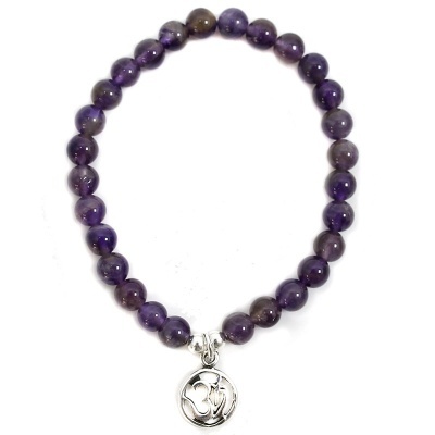 Pulseira de Ametista Com OM de Prata