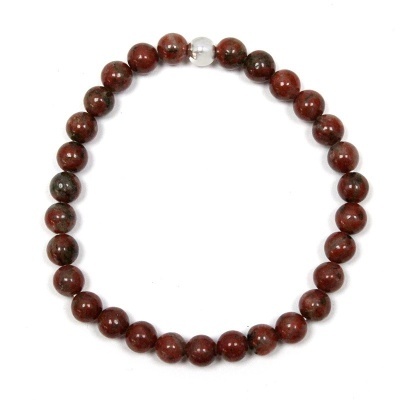 Pulseira de Jaspe Sardo Com Pérola de Prata