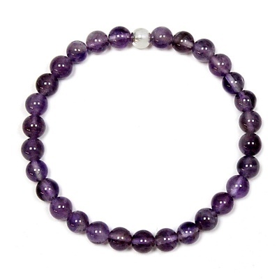 Pulseira de Ametista Com Pérola de Prata
