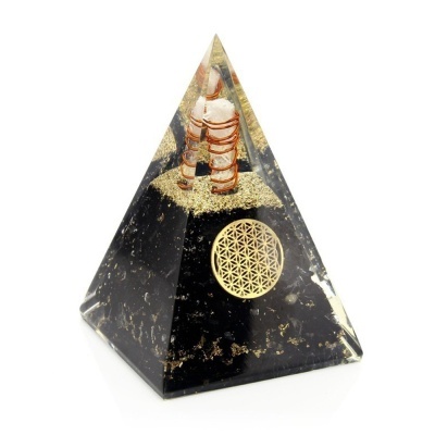Pirâmide Orgonite Flor da Vida com Turmalina Negra