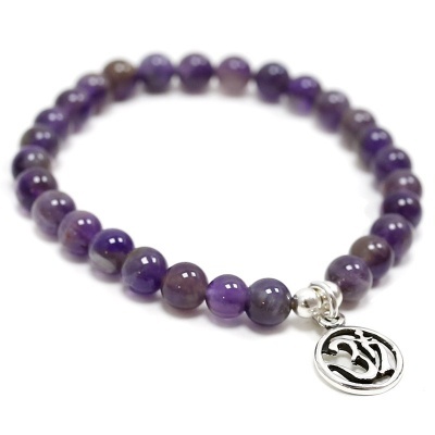 Pulseira de Ametista Com OM de Prata