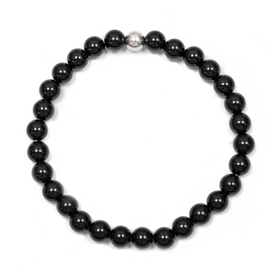 Pulseira de Ágata Negra Com Pérola de Prata