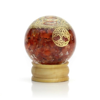 Esfera de Orgonite Árvore da Vida e Cornalina