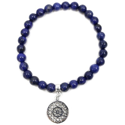 Pulseira de Lápis-Lazúli Com Mandala de Prata