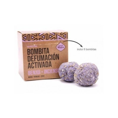 Caixa de bombitas de defumação activada com bombitas lilás ao lado