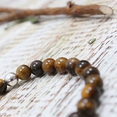 Pulseira de Olho de Tigre Com Pérola de Prata Pulseira de Olho de Tigre Com Pérola de Prata