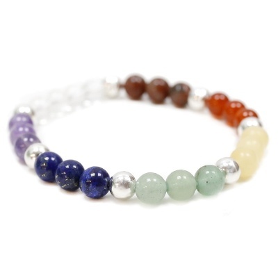 Pulseira 7 Chakras Com Pérolas de Prata