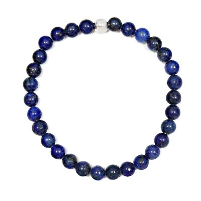 Pulseira de Lápis-Lazúli Com Pérola de Prata