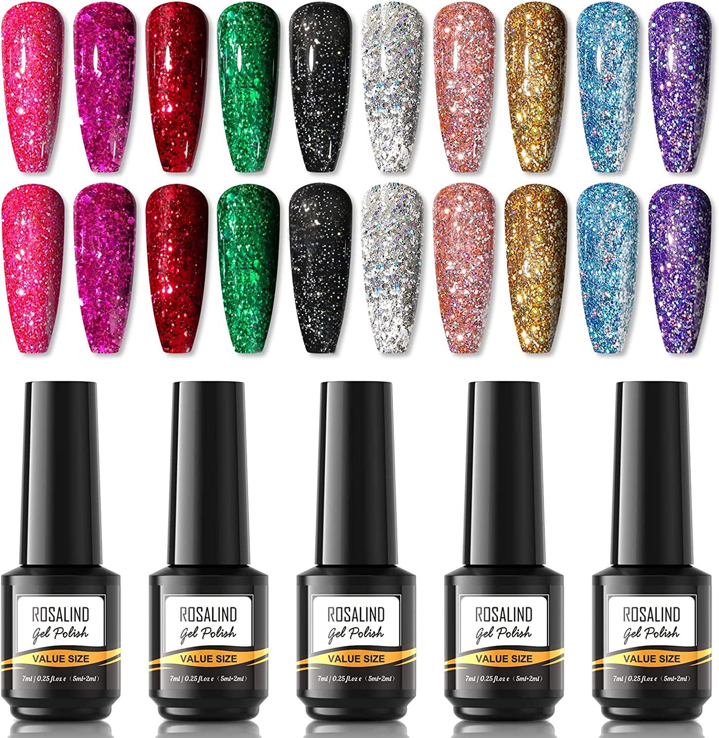 kit Vernizes em Gel 10Un Brilho Vermelho Preto Verde Azul Prata Rosa