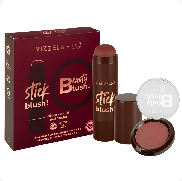 Kit Vizzela La's Clothing Red Mocha: Blush Stick E Compacto