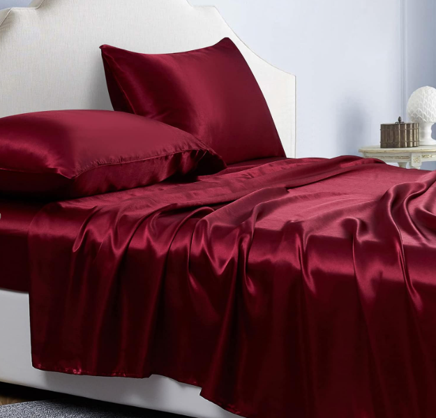 Conjunto de Cama - Lençóis de Cetim de 4 Peças Vinho Tinto - Tamanhos Variados ✅PRONTA ENTREGA