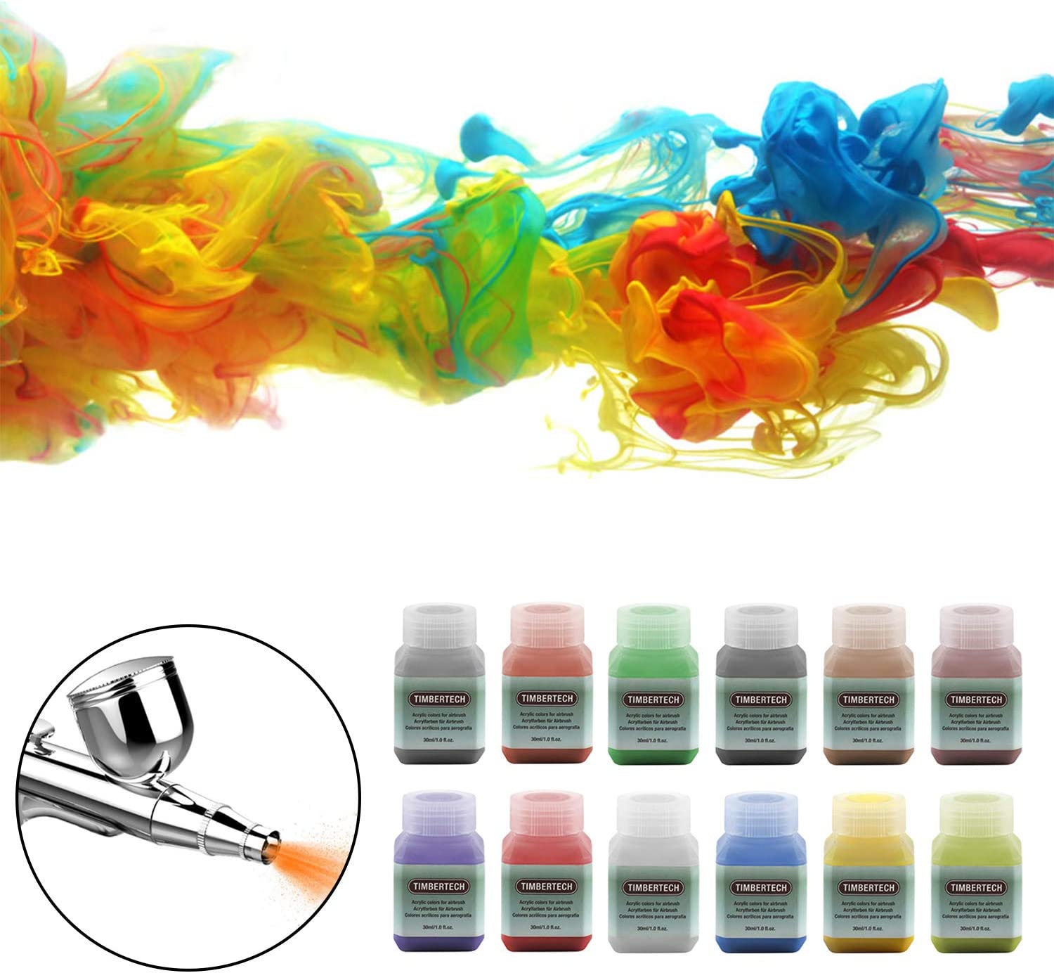 Tintas&#x20;Acr&#x00ED;licas&#x20;Coloridas&#x20;para&#x20;Aer&#x00F3;grafo&#x20;-&#x20;12&#x20;x&#x20;30&#x20;ml