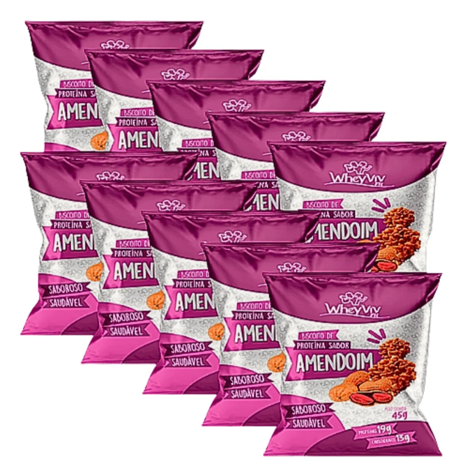 Kit 10 - Biscoito Amendoim ou Coco  Whey Protein Wheyviv Fit- 45g