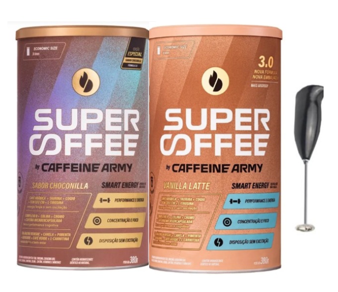 Kit&#x20;SuperCoffee&#x20;380g&#x20;Vanilla&#x20;&#x2B;&#x20;Choconilla&#x2B;&#x20;Mini&#x20;Mixer&#x20;Caffeine&#x20;Army&#x2705;PRONTA&#x20;ENTREGA