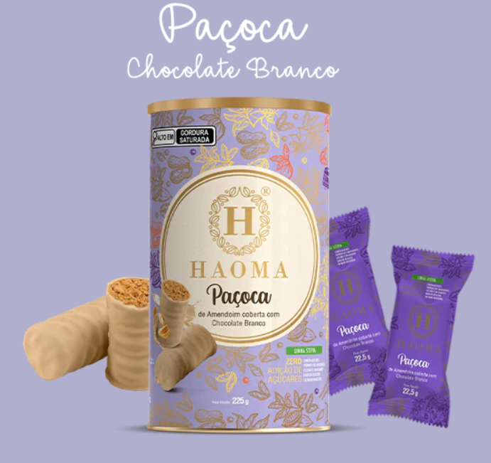 Haoma Paçoca de Amendoim Chocolate Branco | Linha Stevia