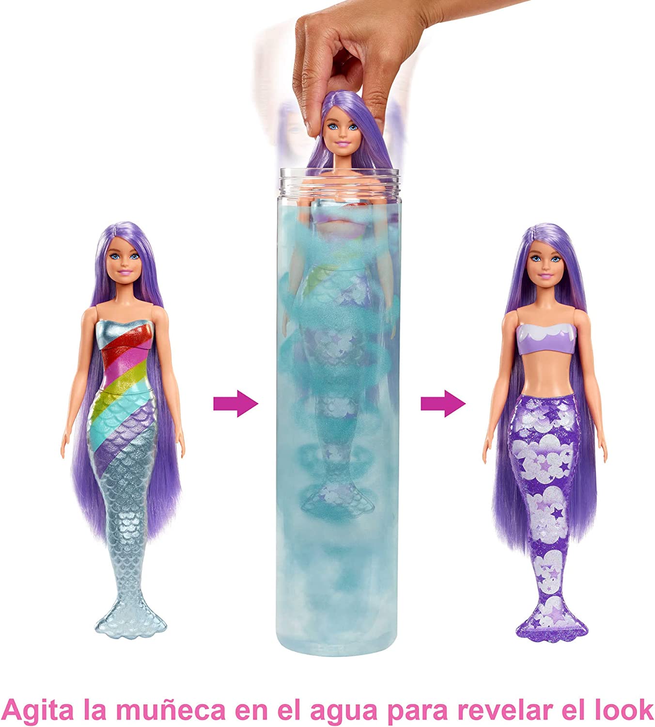 Boneca Barbie Arco-Íris -  Mudança de Cor com Água