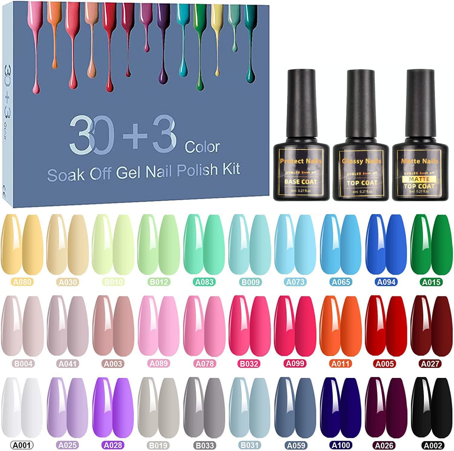 Kit&#x20;Vernizes&#x20;Gel&#x20;com&#x20;30&#x20;Cores&#x20;BaseTop&#x20;Coat&#x20;Brilhante&#x20;Mate