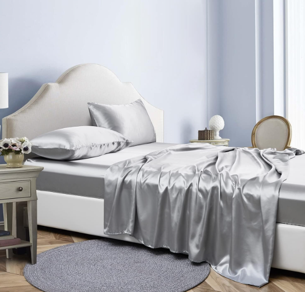 Conjunto de Cama - Lençóis de Cetim de 4 Peças Cinza Claro - Tamanhos Variados ✅PRONTA ENTREGA