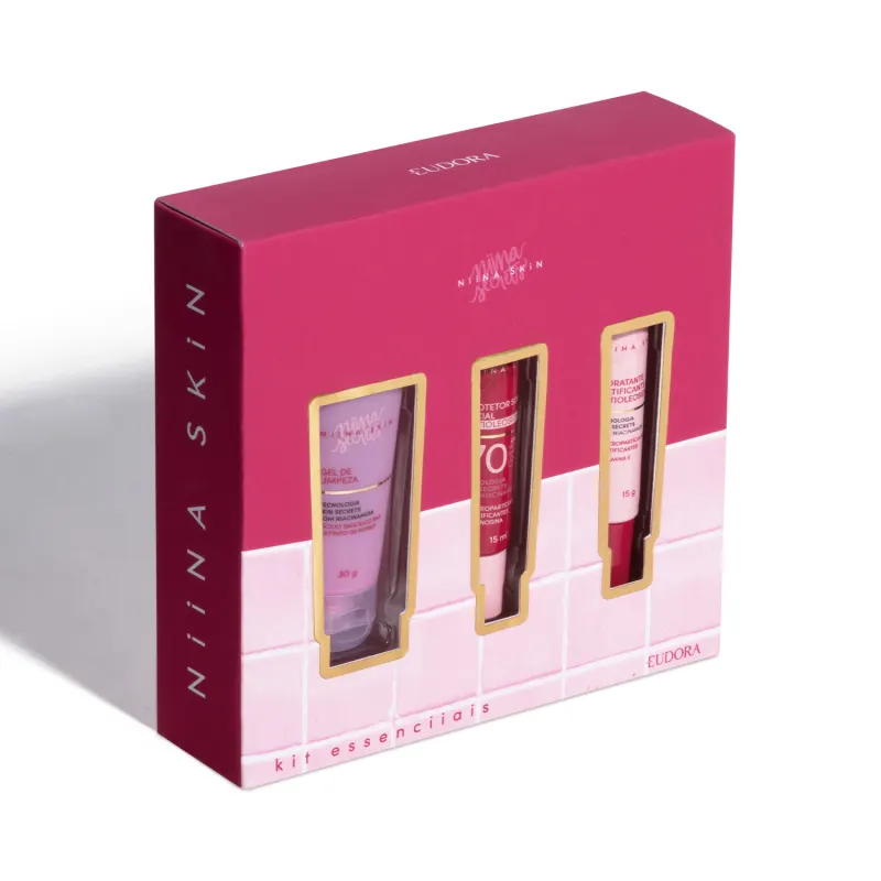 Kit Essenciiais Niina Skin: Gel de Limpeza 30ml + Hidratante Matificante 15g + Protetor Solar 15ml