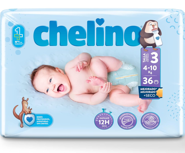 Fralda Chelino Infantil Tamanho 3 (4-10 kg), 36 unidades