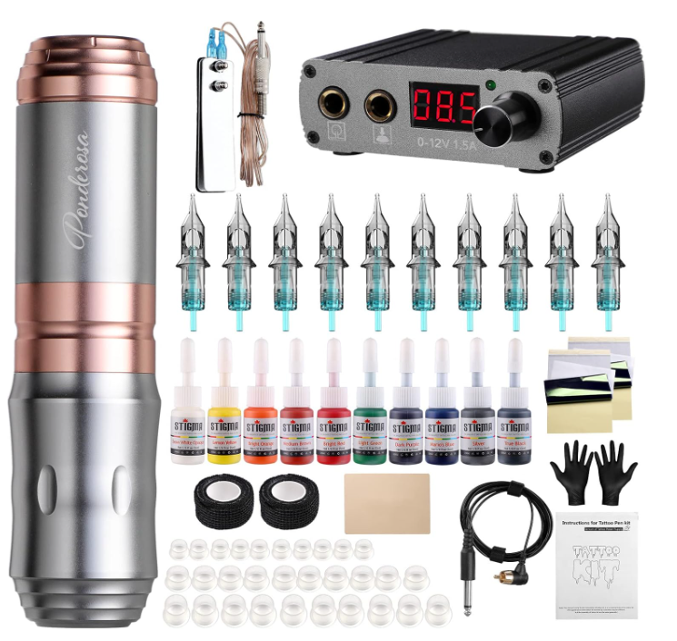 Kit de Tatuagem Completo Rotativo Fonte de Alimentação Digital
