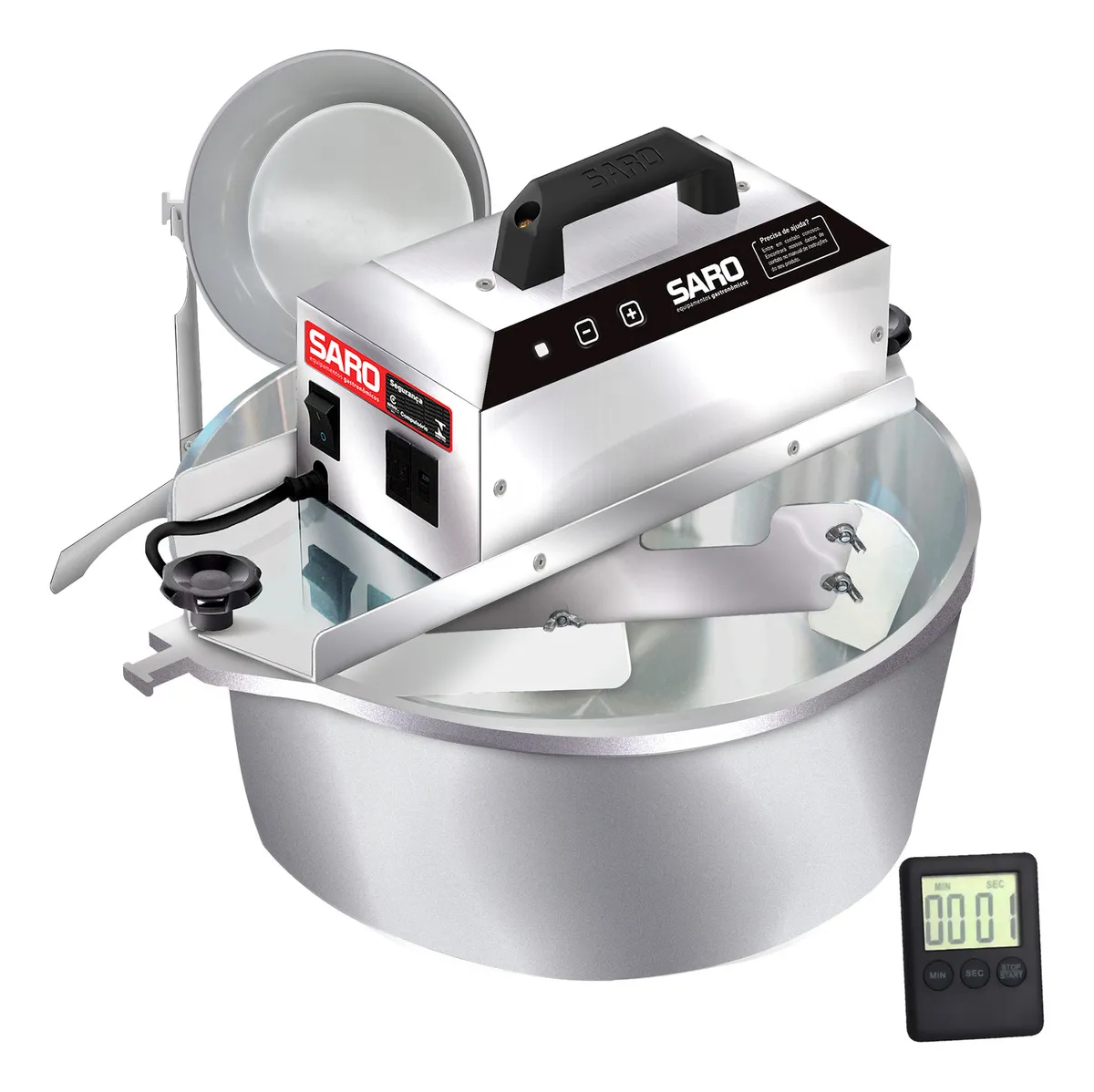 Misturadora industrial SARO prateada com temporizador digital