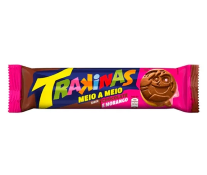 Biscoito Trakinas Recheado Meio a Meio Chocolate/Morango