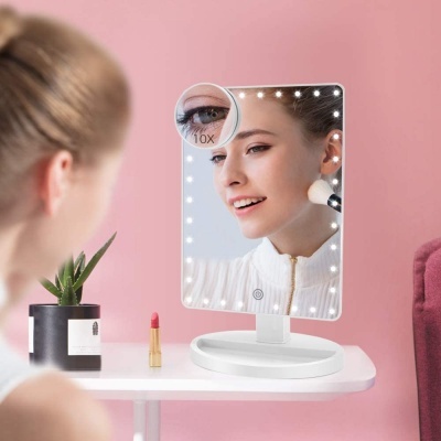 Espelho de Mesa XL LED Ecrã Tátil 360° Ajustável Branco ou Preto Espelho de Mesa XL LED Ecrã Tátil 360° Ajustável Branco ou Preto