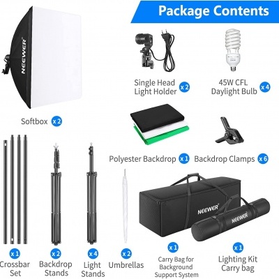 Kit de Iluminação Contínua com Guarda-Chuva e Softboxes