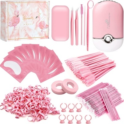 Kit de Extensão de Pestanas Pink ou Preto com Vários Acessórios