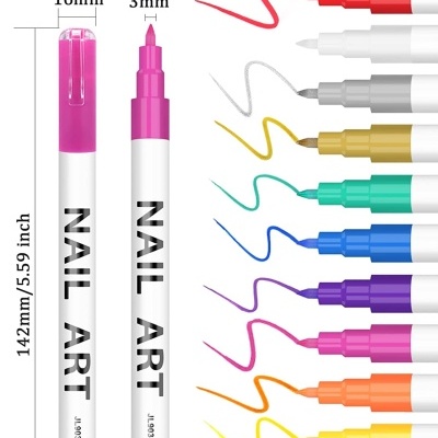 Kit 12 Canetas Manicure Nail Art Pintura e Decoração de Unhas Gel