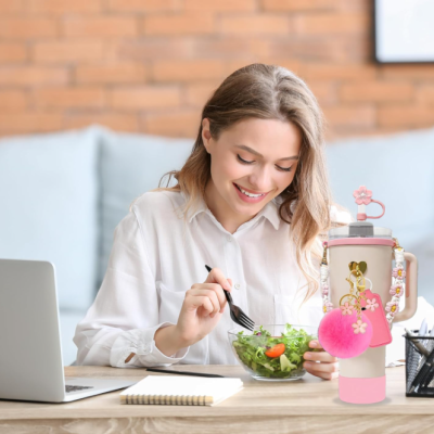 Kit de Acessórios para Canecas Stanley Rosa, Decoração para Copos Stanley ✅PRONTA ENTREGA