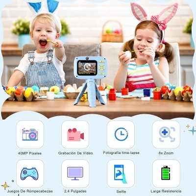 Câmara Crianças Ecrã IPS HD | Mini Tripé | Cartão 32 GB Incorporado