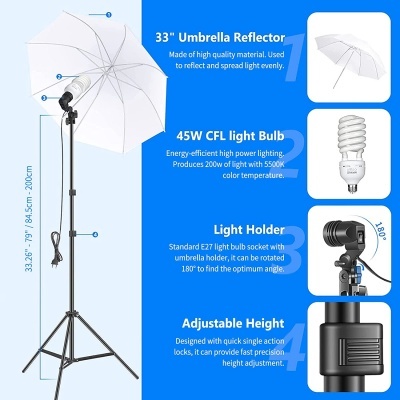 Kit&#x20;de&#x20;Ilumina&#x00E7;&#x00E3;o&#x20;Cont&#x00ED;nua&#x20;com&#x20;Guarda-Chuva&#x20;e&#x20;Softboxes