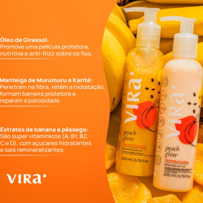 VIRÁ - Kit Shampoo e Máscara Condicionante Peach Glow Day by Day VIRÁ - Kit Shampoo e Máscara Condicionante Peach Glow Day by Day
