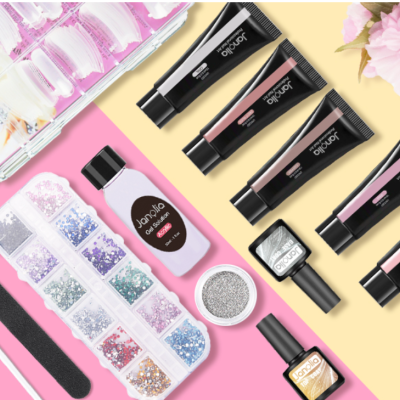 Kit de Polygel 6 Vernizes + Base + Top Coat + Acessórios